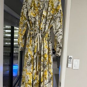 Banana Republic Yellow and Black Abstract cargo dress .